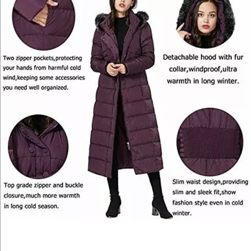 NEW Molodo Women's Long Down Coat with Fur Hood Maxi Down Parka Puffer Jacket